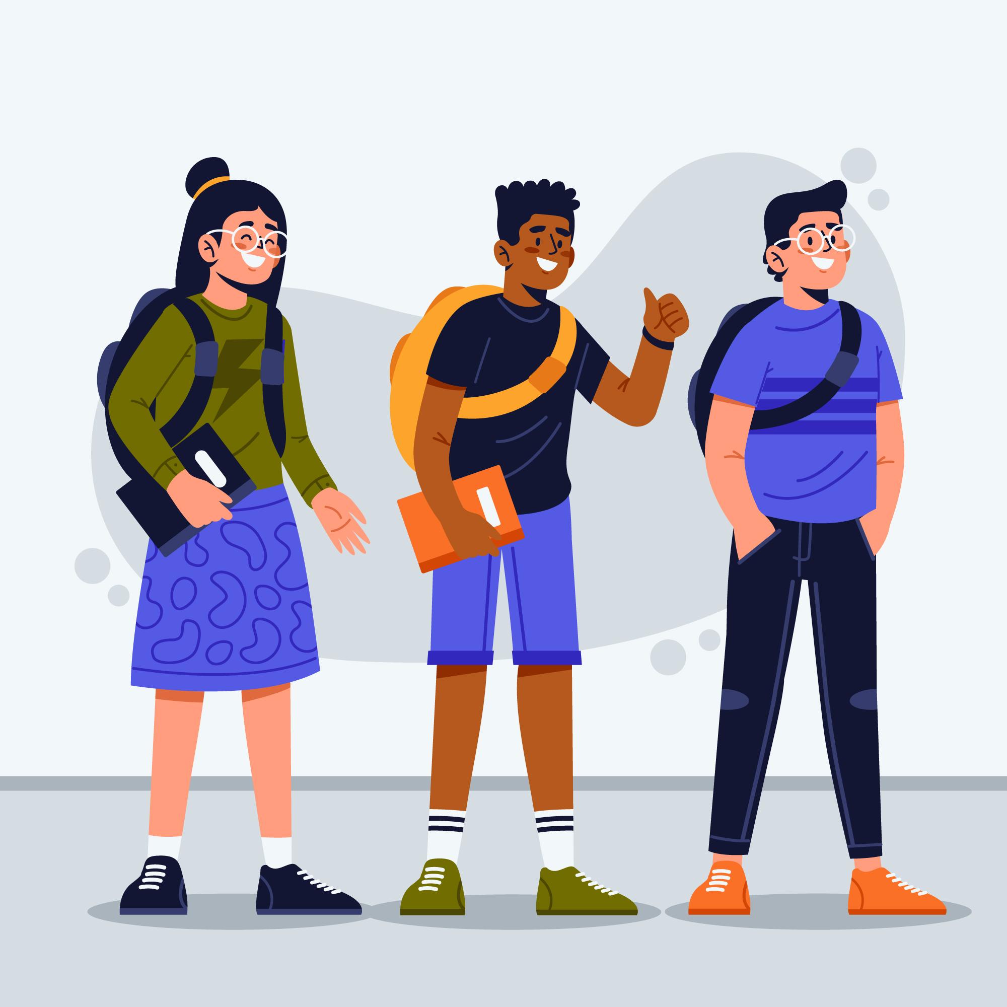 three happy students